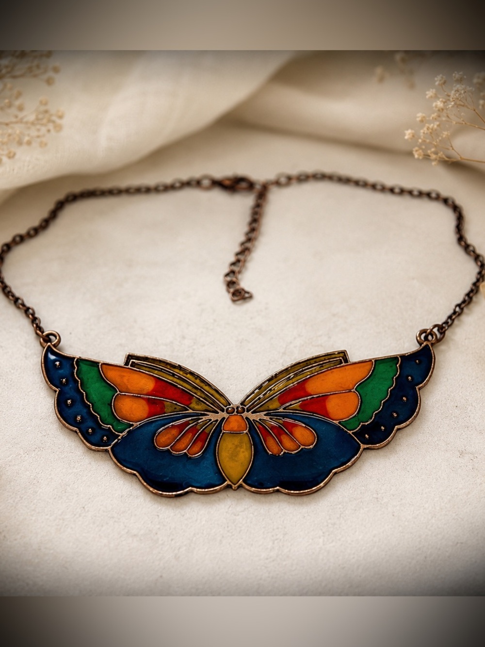 Y2K Rainbow Enamel Butterfly Statement Necklace | Cottagecore • Fairycore • Boho